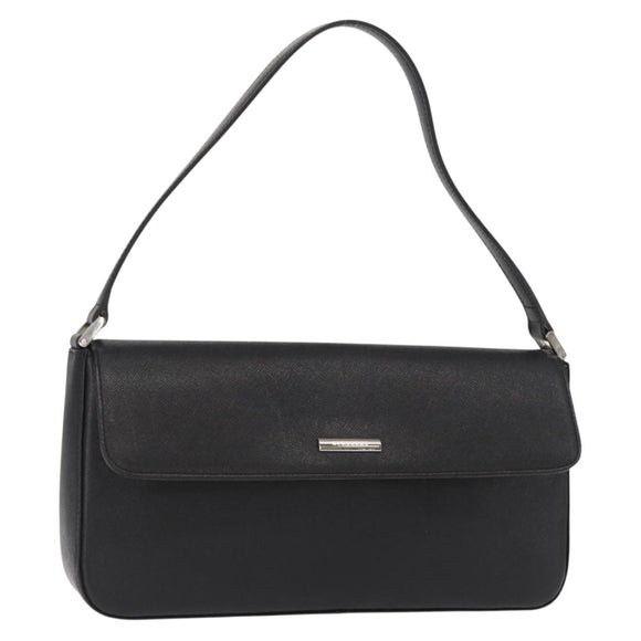 BURBERRY Shoulder Bag Leather Black Gold Auth BA9035