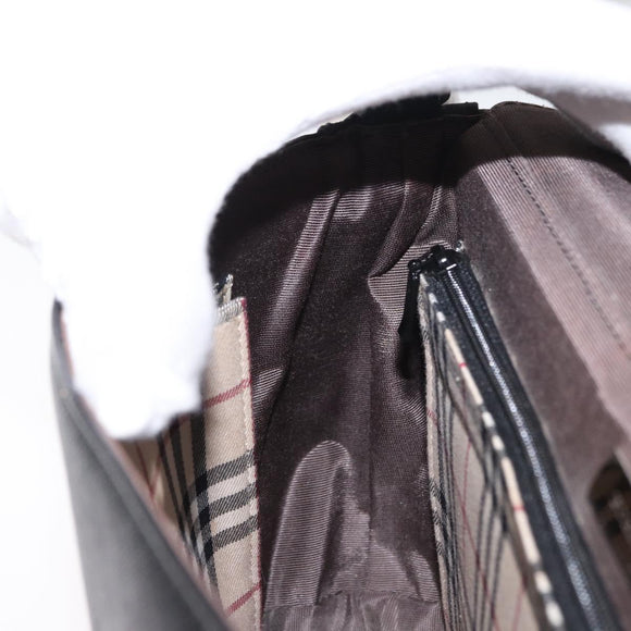 BURBERRY Shoulder Bag Leather Black Gold Auth BA9035