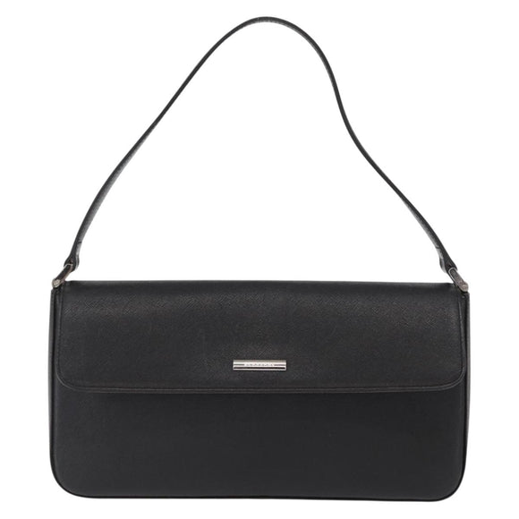 BURBERRY Shoulder Bag Leather Black Gold Auth BA9035