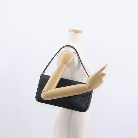 BURBERRY Shoulder Bag Leather Black Gold Auth BA9035