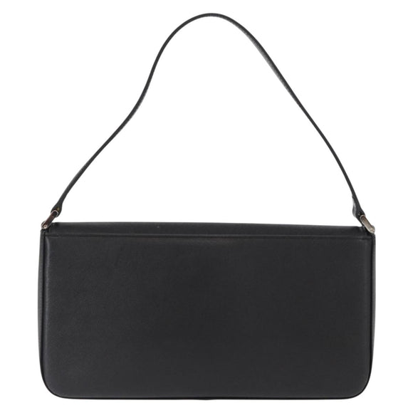 BURBERRY Shoulder Bag Leather Black Gold Auth BA9035