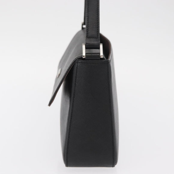 BURBERRY Shoulder Bag Leather Black Gold Auth BA9035