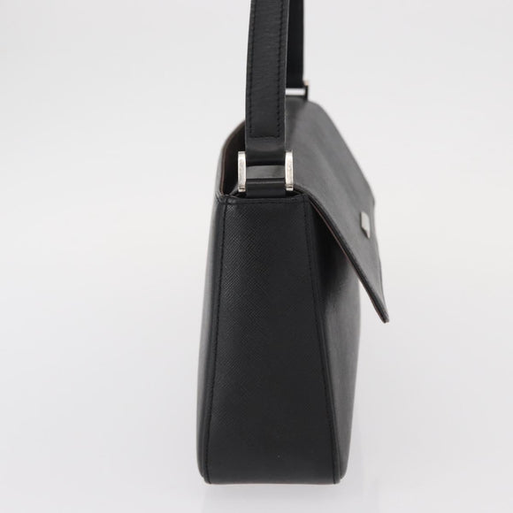 BURBERRY Shoulder Bag Leather Black Gold Auth BA9035