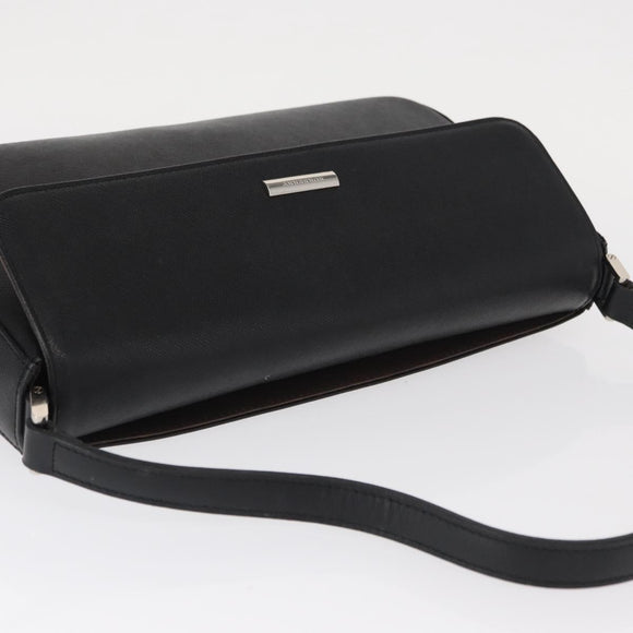 BURBERRY Shoulder Bag Leather Black Gold Auth BA9035