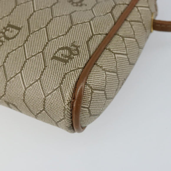 Christian Dior Honeycomb Canvas Shoulder Bag PVC Beige Gold Auth BA9036