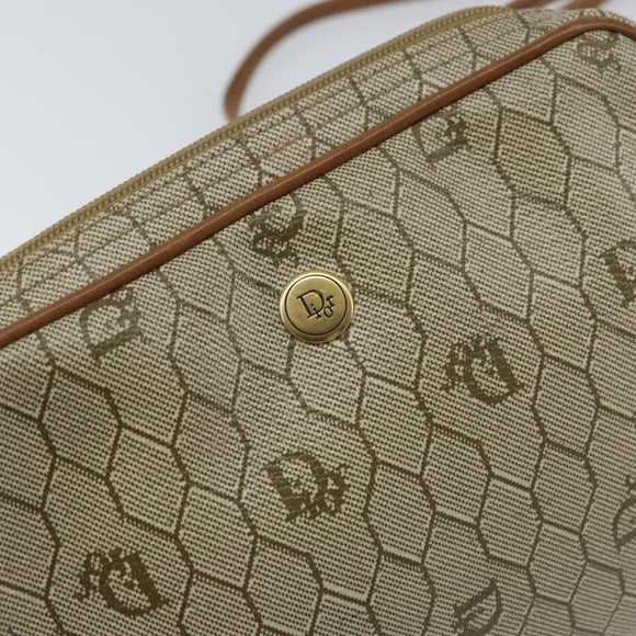 Christian Dior Honeycomb Canvas Shoulder Bag PVC Beige Gold Auth BA9036