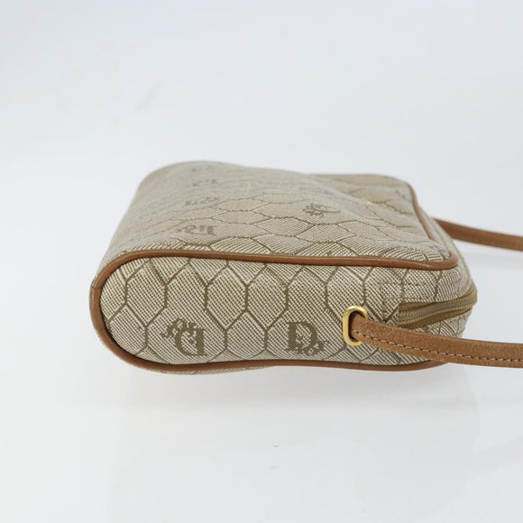 Christian Dior Honeycomb Canvas Shoulder Bag PVC Beige Gold Auth BA9036