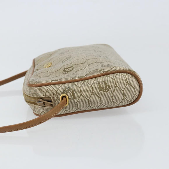 Christian Dior Honeycomb Canvas Shoulder Bag PVC Beige Gold Auth BA9036