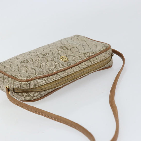 Christian Dior Honeycomb Canvas Shoulder Bag PVC Beige Gold Auth BA9036