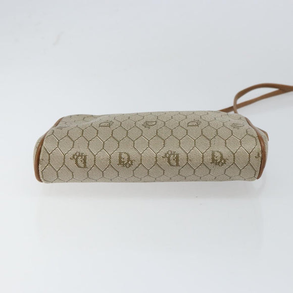 Christian Dior Honeycomb Canvas Shoulder Bag PVC Beige Gold Auth BA9036