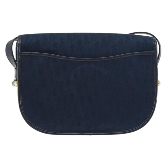 Christian Dior Trotter Canvas Shoulder Bag Navy Gold Auth BA9037