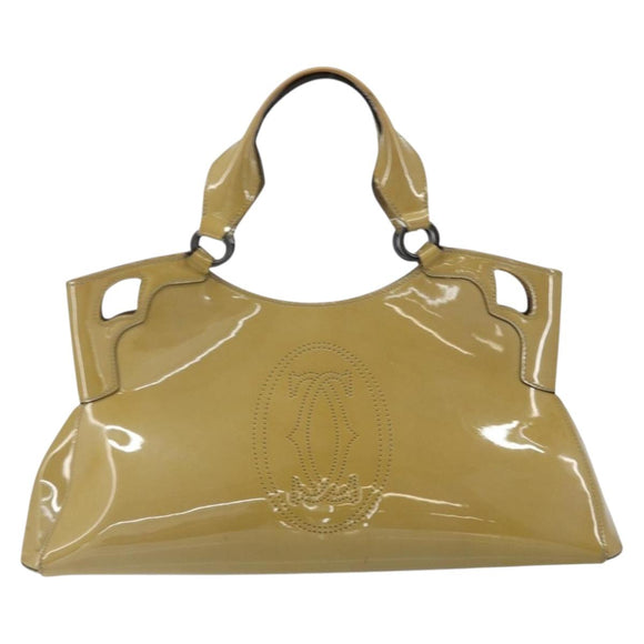 CARTIER Tote Bag Patent leather Yellow Silver Auth BA9040