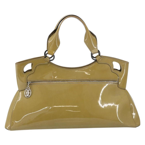 CARTIER Tote Bag Patent leather Yellow Silver Auth BA9040