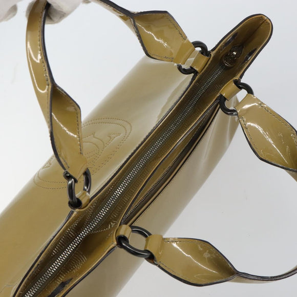 CARTIER Tote Bag Patent leather Yellow Silver Auth BA9040