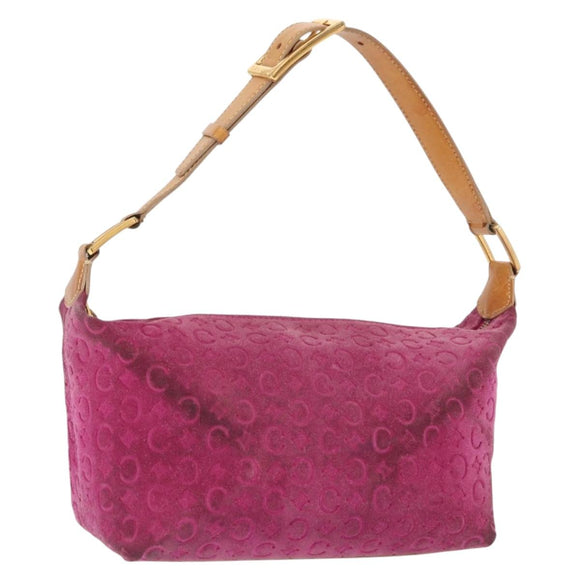 CELINE C Macadam Canvas Shoulder Bag Suede Pink Gold Auth BA9043