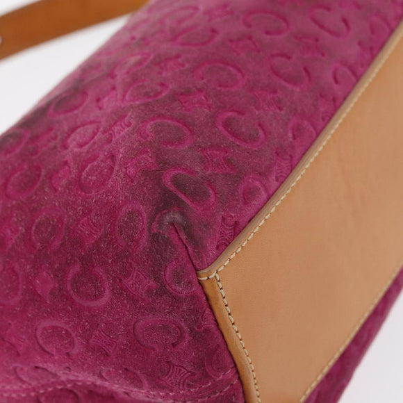CELINE C Macadam Canvas Shoulder Bag Suede Pink Gold Auth BA9043