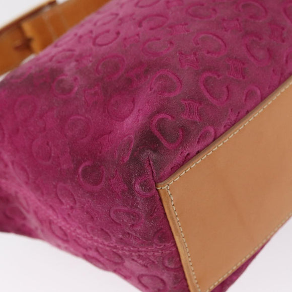 CELINE C Macadam Canvas Shoulder Bag Suede Pink Gold Auth BA9043