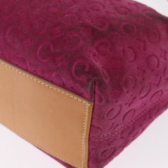 CELINE C Macadam Canvas Shoulder Bag Suede Pink Gold Auth BA9043