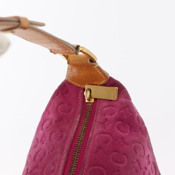 CELINE C Macadam Canvas Shoulder Bag Suede Pink Gold Auth BA9043