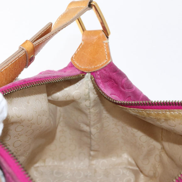 CELINE C Macadam Canvas Shoulder Bag Suede Pink Gold Auth BA9043
