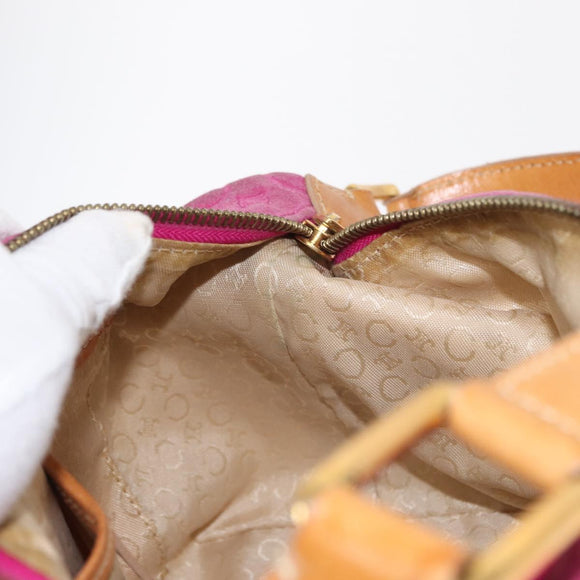 CELINE C Macadam Canvas Shoulder Bag Suede Pink Gold Auth BA9043