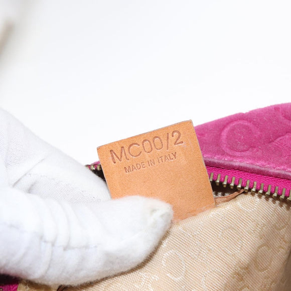 CELINE C Macadam Canvas Shoulder Bag Suede Pink Gold Auth BA9043