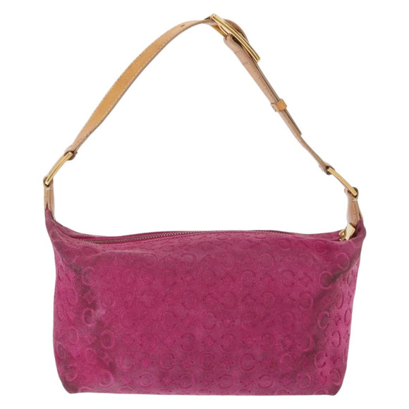 CELINE C Macadam Canvas Shoulder Bag Suede Pink Gold Auth BA9043