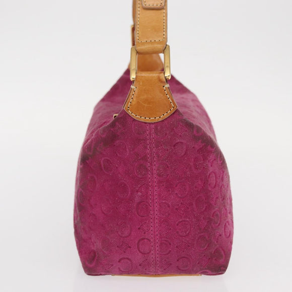CELINE C Macadam Canvas Shoulder Bag Suede Pink Gold Auth BA9043