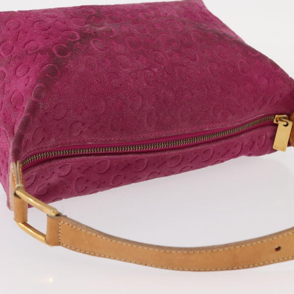 CELINE C Macadam Canvas Shoulder Bag Suede Pink Gold Auth BA9043