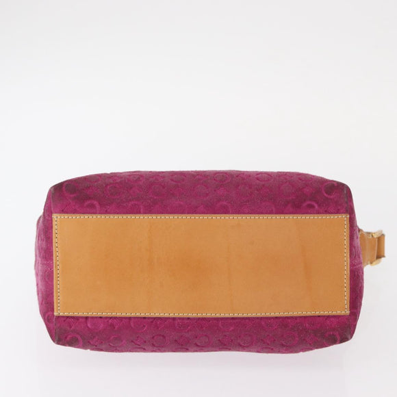 CELINE C Macadam Canvas Shoulder Bag Suede Pink Gold Auth BA9043