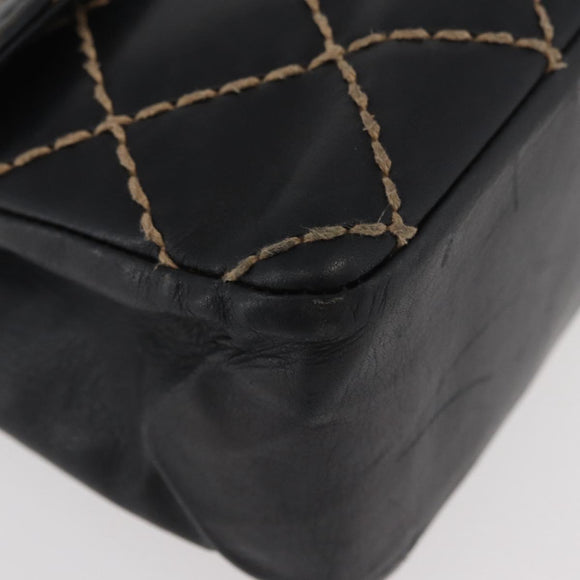 CHANEL Bicolore Big Matelasse 30 Single Flap Chain Lamb Skin Black CC Auth BA905