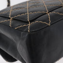 CHANEL Bicolore Big Matelasse 30 Single Flap Chain Lamb Skin Black CC Auth BA905-17