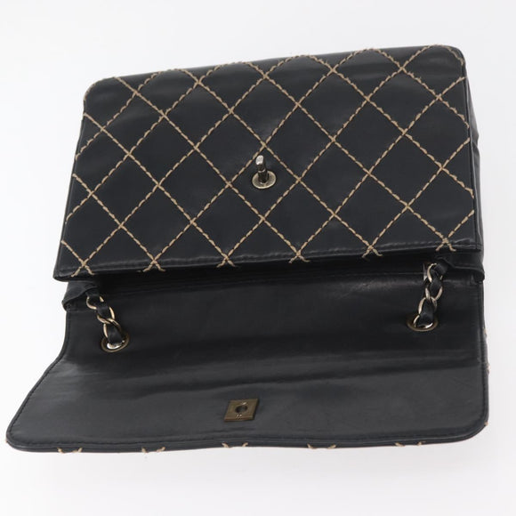 CHANEL Bicolore Big Matelasse 30 Single Flap Chain Lamb Skin Black CC Auth BA905
