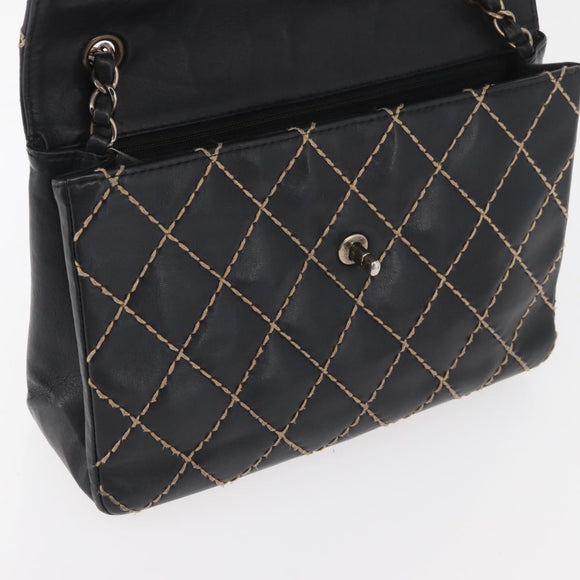 CHANEL Bicolore Big Matelasse 30 Single Flap Chain Lamb Skin Black CC Auth BA905