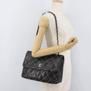 CHANEL Bicolore Big Matelasse 30 Single Flap Chain Lamb Skin Black CC Auth BA905-28