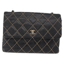 CHANEL Bicolore Big Matelasse 30 Single Flap Chain Lamb Skin Black CC Auth BA905-13
