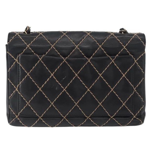 CHANEL Bicolore Big Matelasse 30 Single Flap Chain Lamb Skin Black CC Auth BA905
