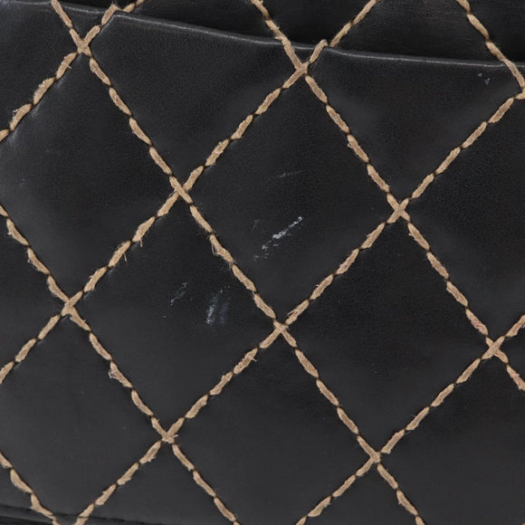 CHANEL Bicolore Big Matelasse 30 Single Flap Chain Lamb Skin Black CC Auth BA905