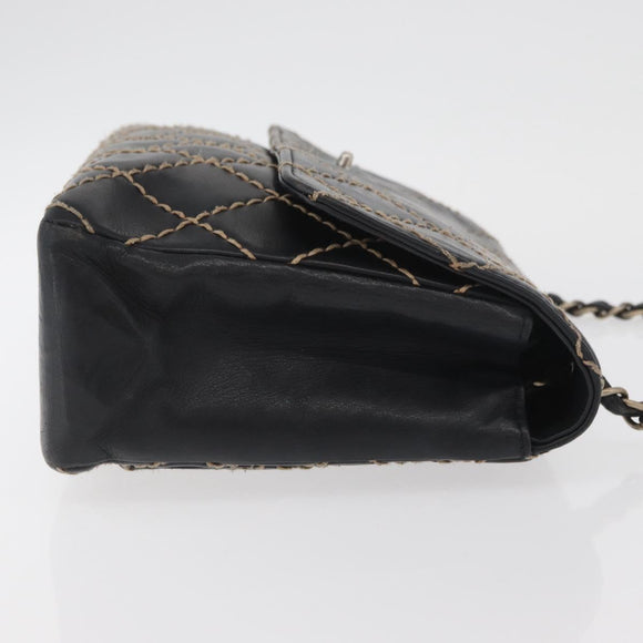 CHANEL Bicolore Big Matelasse 30 Single Flap Chain Lamb Skin Black CC Auth BA905