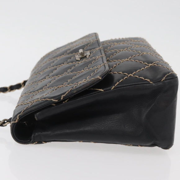 CHANEL Bicolore Big Matelasse 30 Single Flap Chain Lamb Skin Black CC Auth BA905