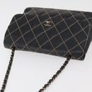 CHANEL Bicolore Big Matelasse 30 Single Flap Chain Lamb Skin Black CC Auth BA905-7