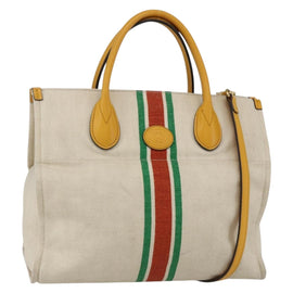 GUCCI Web Sherry Line Hand Bag Canvas 2way Beige Gold Auth BA9056