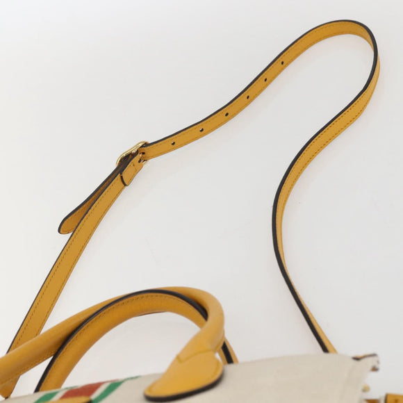 GUCCI Web Sherry Line Hand Bag Canvas 2way Beige Gold Auth BA9056