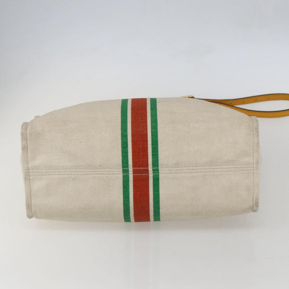 GUCCI Web Sherry Line Hand Bag Canvas 2way Beige Gold Auth BA9056