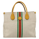 GUCCI Web Sherry Line Hand Bag Canvas 2way Beige Gold Auth BA9056-2