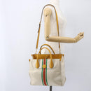 GUCCI Web Sherry Line Hand Bag Canvas 2way Beige Gold Auth BA9056-21