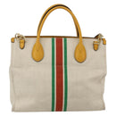 GUCCI Web Sherry Line Hand Bag Canvas 2way Beige Gold Auth BA9056-3