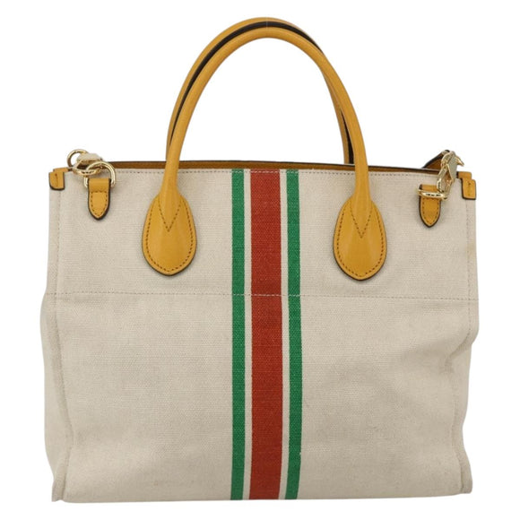 GUCCI Web Sherry Line Hand Bag Canvas 2way Beige Gold Auth BA9056