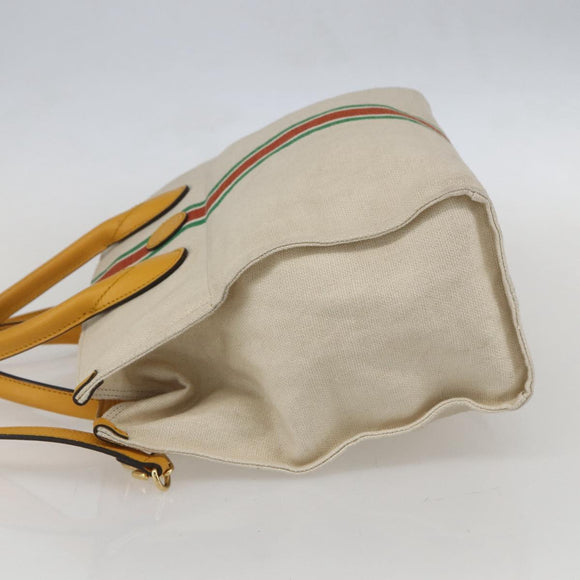 GUCCI Web Sherry Line Hand Bag Canvas 2way Beige Gold Auth BA9056