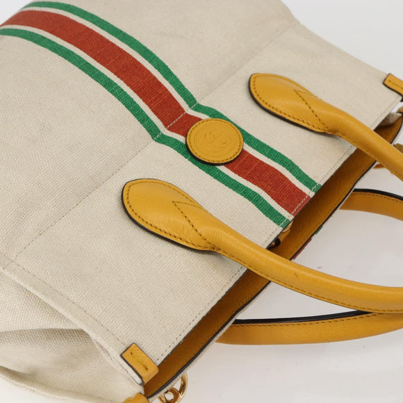 GUCCI Web Sherry Line Hand Bag Canvas 2way Beige Gold Auth BA9056